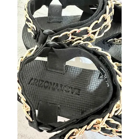 NEW Arizona Love Trekky Chain Flat Slip On Sport Sandals Black Womens EU 36/US 6