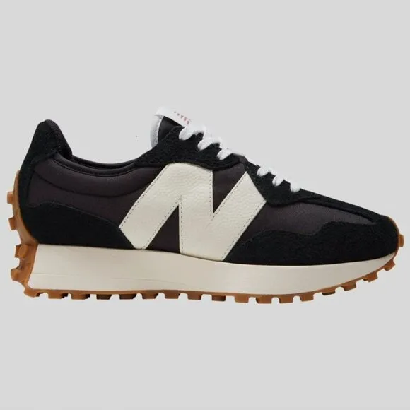New Balance 327 Black White Gum Sole Womens