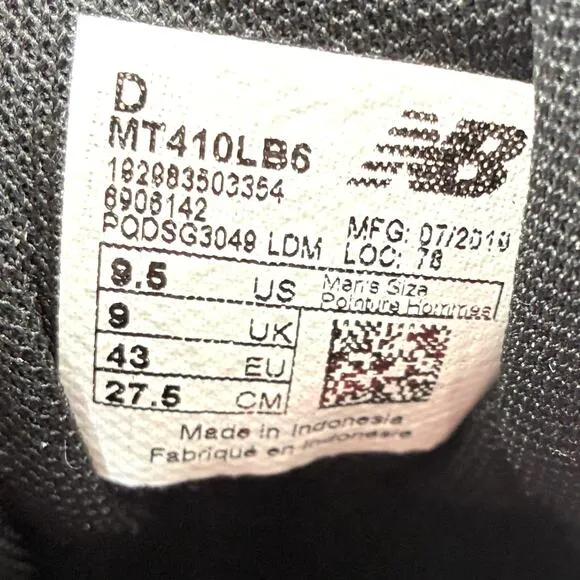 New Balance 410v6 Mens 9.5 D Black Gray Cushioning Comfort Running Trail Shoes