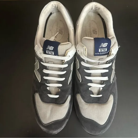 New Balance 574 Classic Navy Gray Suede Mesh Sneakers Athletic Shoes Size 15D