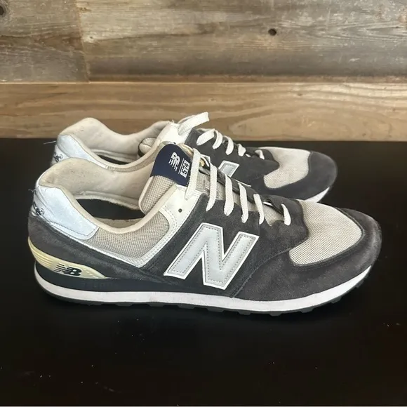 New Balance 574 Classic Navy Gray Suede Mesh Sneakers Athletic Shoes Size 15D