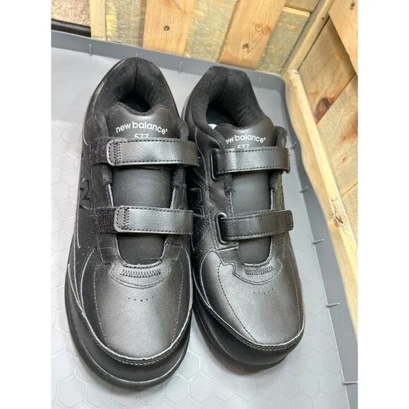 New Balance 577 Mens Walking Shoes 11 US 4E Wide Hook &amp; Loop Straps Black Leathe