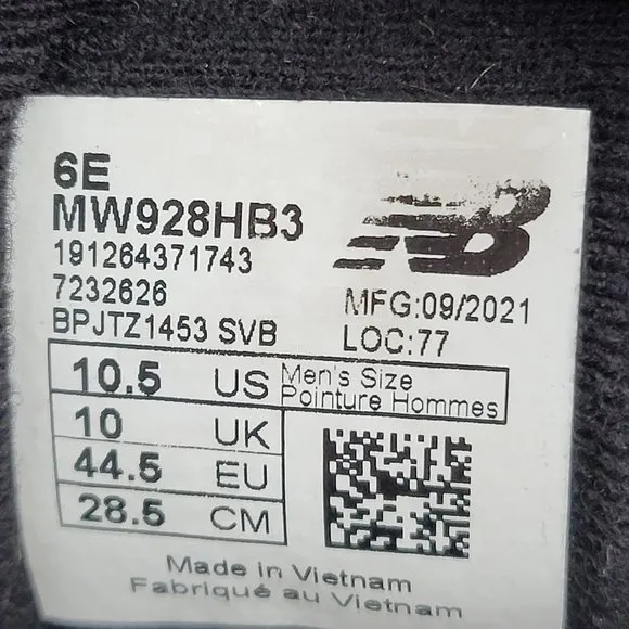 New Balance 928V3 Men's Walking Shoes Black MW928HB3 US Size 10.5