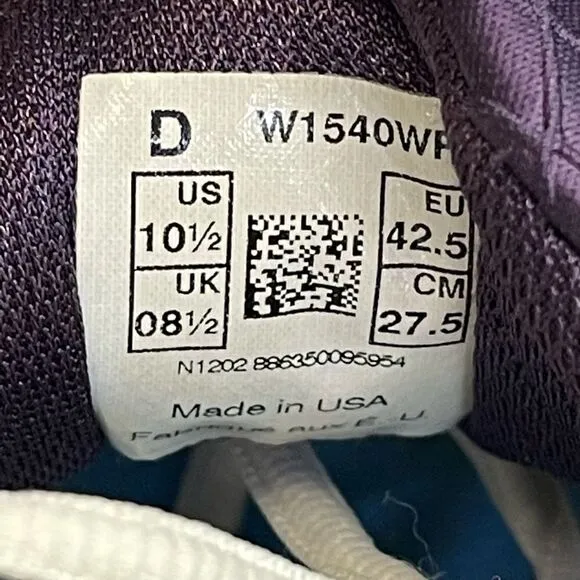 New Balance W1540WP1 White Purple Running Shoe Women's Size 10.5 B Made USA