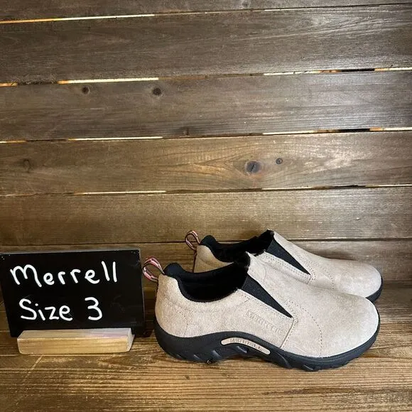 New Big Kids Merrell Jungle Moc Taupe Leather‎ Comfort Shoes Sneakers Size 3 Y