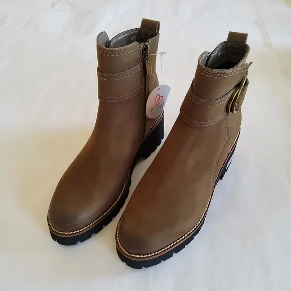 New Blonde Dakota Waterproof Leather Ankle Boots Brown Size 6.5 Olive Green