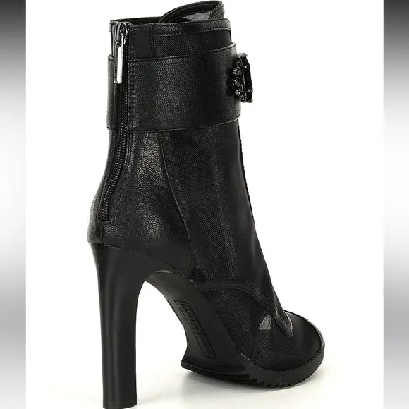 New Karl Lagerfeld Blayze Embellished Ornament Strap Peep Toe Booties Shoes Blk