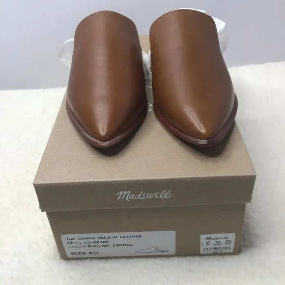 NEW Madewell The Gemma Mule in Leather‎ color English Saddle, size 6.5
