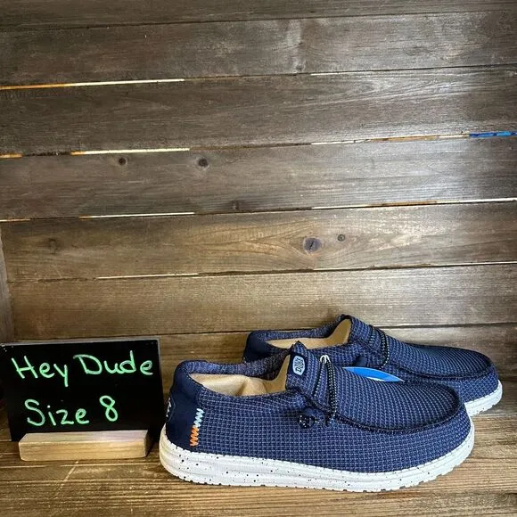 New NIB Hey Dude‎ Wally Sport Mesh Navy Blue Shoes Loafers Size 8 M