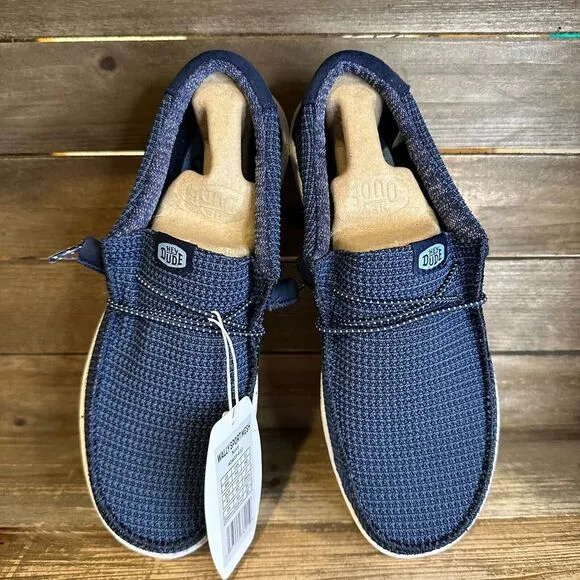 New NIB Hey Dude‎ Wally Sport Mesh Navy Blue Shoes Loafers Size 8 M