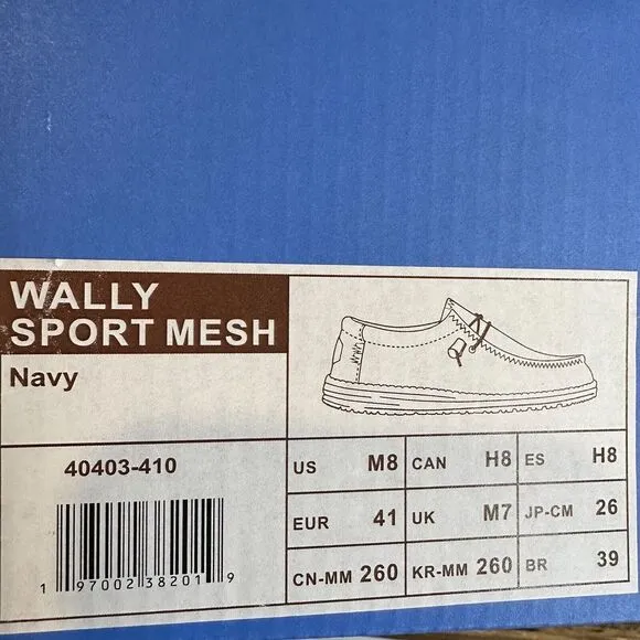 New NIB Hey Dude‎ Wally Sport Mesh Navy Blue Shoes Loafers Size 8 M