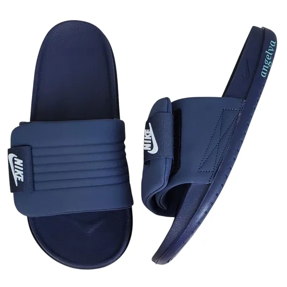 New Nike mens offcourt adjust slide sandals thunder blue white summer vacation