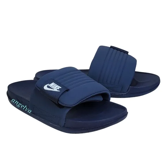 New Nike mens offcourt adjust slide sandals thunder blue white summer vacation