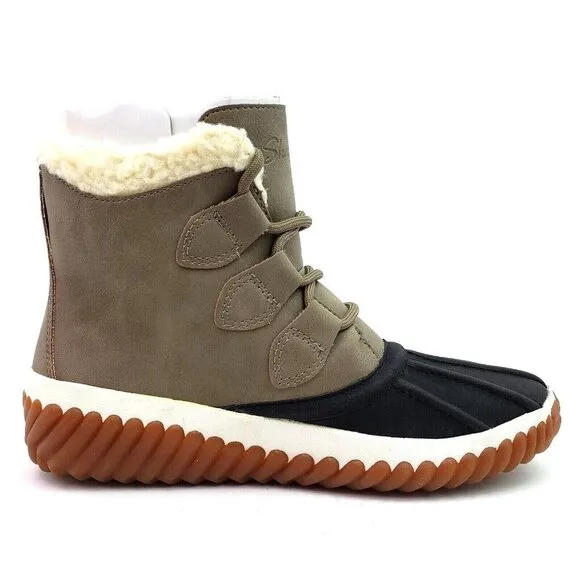 NEW Skechers Jagged Pond Womens Size 5 Black Taupe Waterproof Duck Boots 167286
