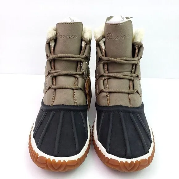 NEW Skechers Jagged Pond Womens Size 5 Black Taupe Waterproof Duck Boots 167286