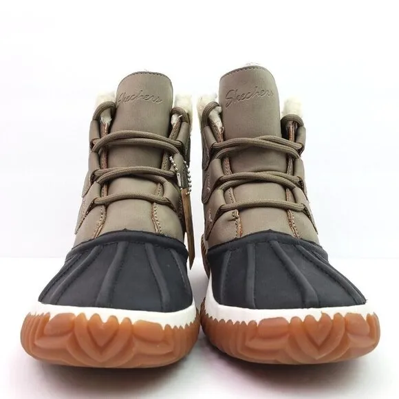 NEW Skechers Jagged Pond Womens Size 5 Black Taupe Waterproof Duck Boots 167286