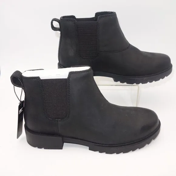 NEW Sorel Emelie II Chelsea Waterproof Black Leather Boots Women's 10.5