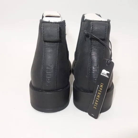 NEW Sorel Emelie II Chelsea Waterproof Black Leather Boots Women's 10.5