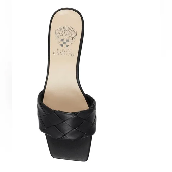 NEW! Vince Camuto Semtera Black Leather Block Heel Sandal - Size 10