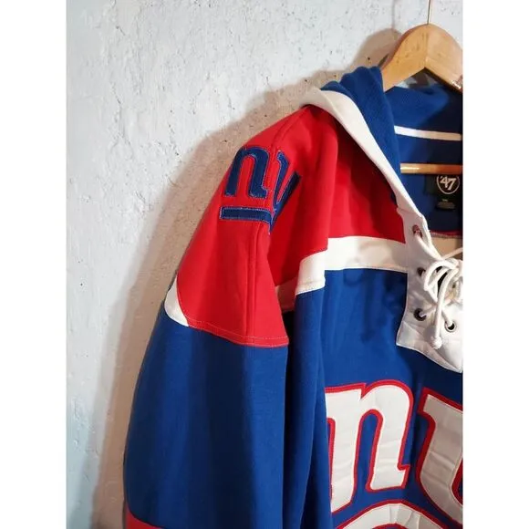 New York Giants‎ NFL Lacer Hoodie Sweatshirt Hockey Style Men's 47 Brand 5XL NWT