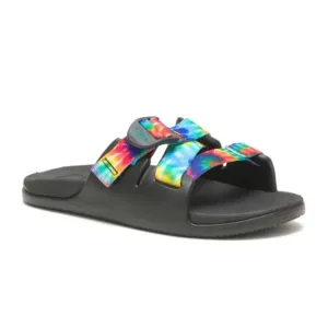 NIB Chaco Chillos Slide Sandal In Black Rainbow Tie Dye Kids Size 5