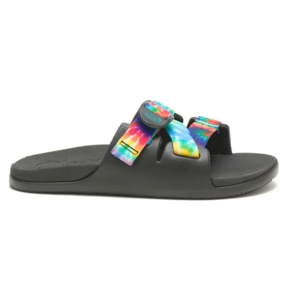 NIB Chaco Chillos Slide Sandal In Black Rainbow Tie Dye Kids Size 5
