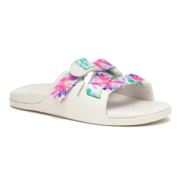 NIB Chaco Chillos Slide Sandal White And Multicolor Tie Dye Print Kids Size 4