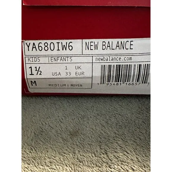 NIB New Balance 680 Running Shoes Navy Kids Size 1.5 Lace Up Strap Sports Jog