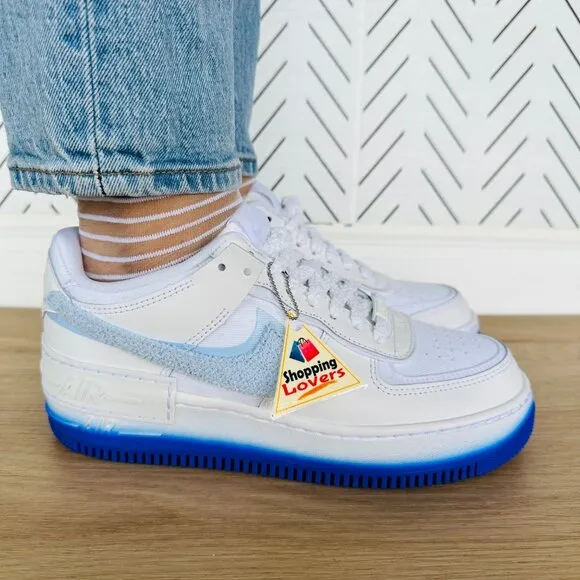 🤩Nike Air Force 1 Shadow Women Shoes Sz 7.5 FJ4567-100 Retro White Blue Sneaker