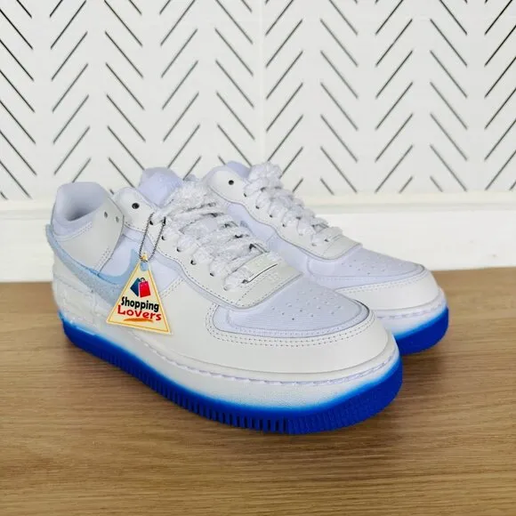 🤩Nike Air Force 1 Shadow Women Shoes Sz 7.5 FJ4567-100 Retro White Blue Sneaker