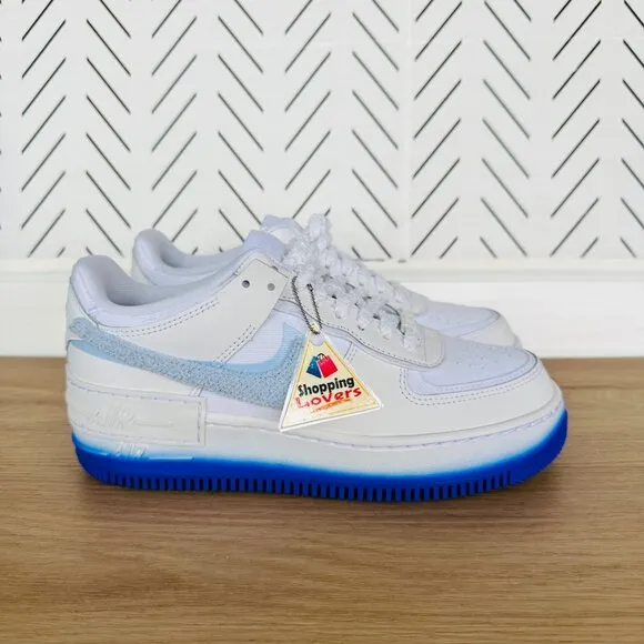 🤩Nike Air Force 1 Shadow Women Shoes Sz 7.5 FJ4567-100 Retro White Blue Sneaker