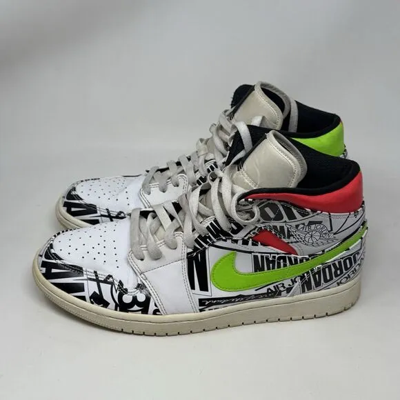 Nike Air Jordan 1 Mid All Over Logo Shoes 2019 Mens 11.5 Colorful 554724-119