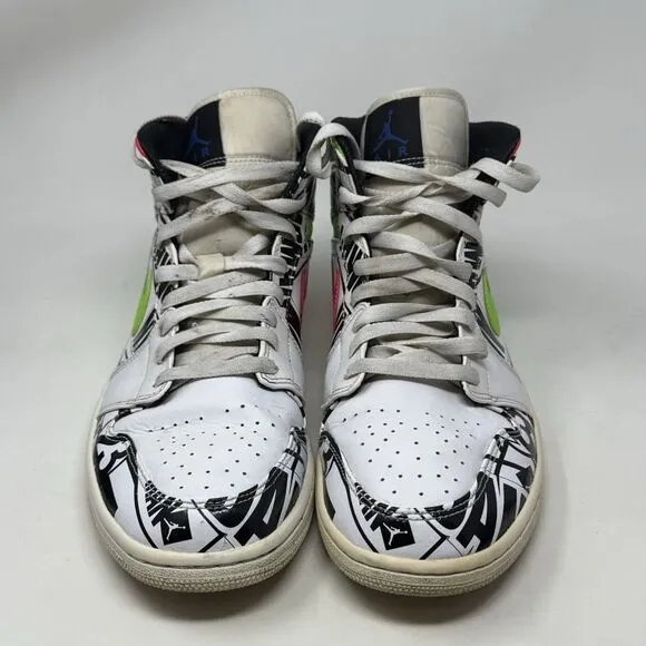 Nike Air Jordan 1 Mid All Over Logo Shoes 2019 Mens 11.5 Colorful 554724-119
