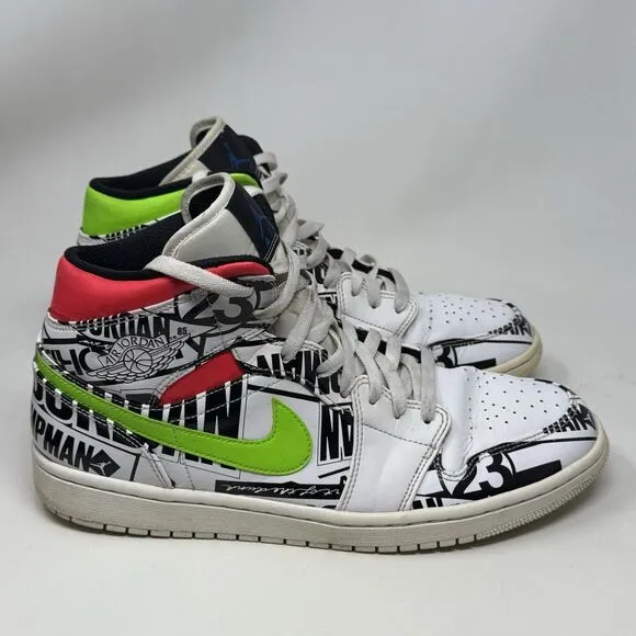 Nike Air Jordan 1 Mid All Over Logo Shoes 2019 Mens 11.5 Colorful 554724-119
