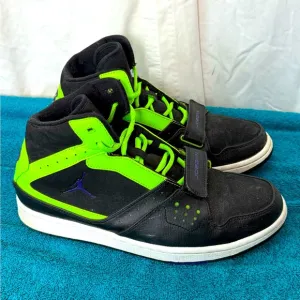 Nike Air Jordan 1 Shoes Black Flash Lime Flight Strap Sz US 10.5