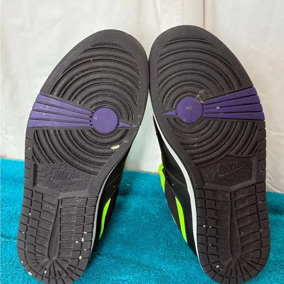 Nike Air Jordan 1 Shoes Black Flash Lime Flight Strap Sz US 10.5