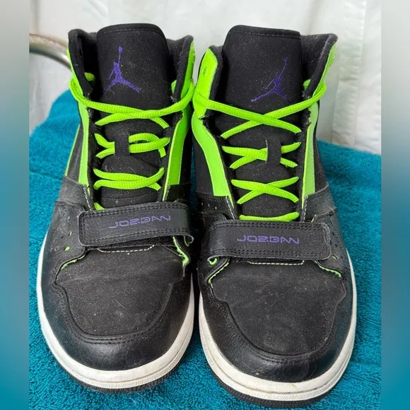 Nike Air Jordan 1 Shoes Black Flash Lime Flight Strap Sz US 10.5