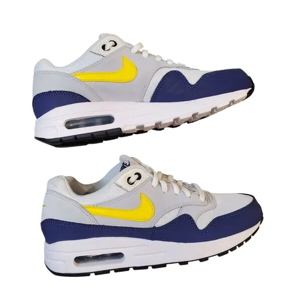 Nike Air Max 1 Big Kids Shoes Size 6Y DZ3307-107, White/Blue/Yellow Sneakers