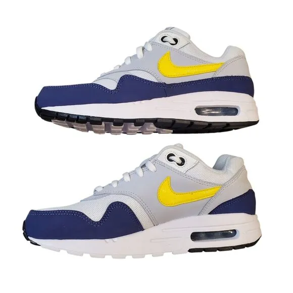 Nike Air Max 1 Big Kids Shoes Size 6Y DZ3307-107, White/Blue/Yellow Sneakers