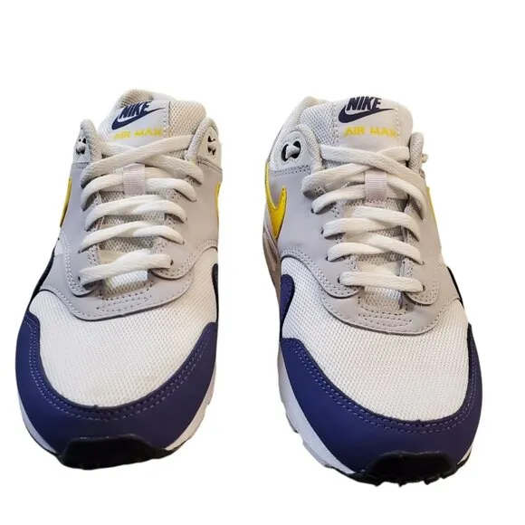 Nike Air Max 1 Big Kids Shoes Size 6Y DZ3307-107, White/Blue/Yellow Sneakers