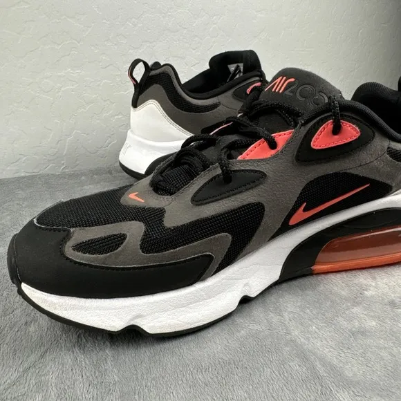 Nike Air Max 200 Thunder Grey Hot Punch Red Shoes AQ2568-005 Mens Size 10.5