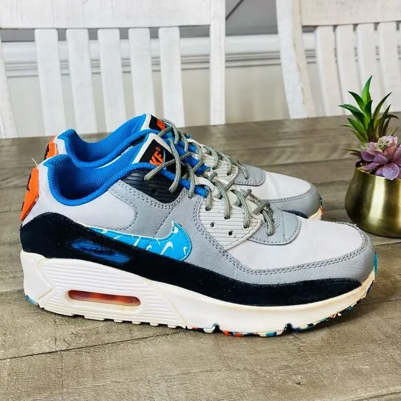 Nike Air Max 90 Swooshfetti Confetti Shoes Grey Blue Size 5.5 Youth