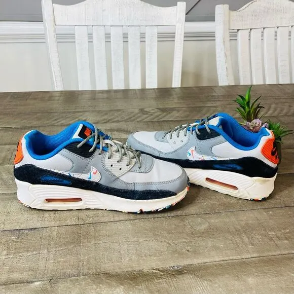 Nike Air Max 90 Swooshfetti Confetti Shoes Grey Blue Size 5.5 Youth