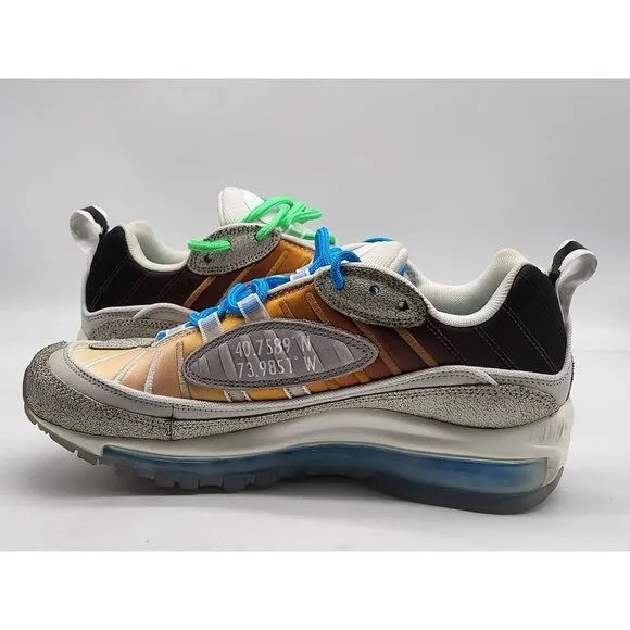 Nike Air Max 98 Men Size 7 Multi Color Athletic Shoes with Green and Blue Laces