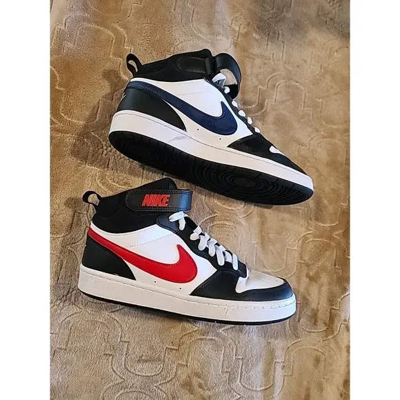 Nike Big Red Kids Court Borough Mid 2 BG White Red Black and Blue 6Y
