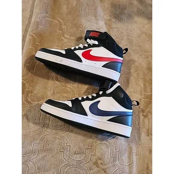 Nike Big Red Kids Court Borough Mid 2 BG White Red Black and Blue 6Y