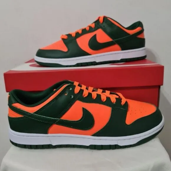 Nike dunk low-top green and orange women's sports shoes