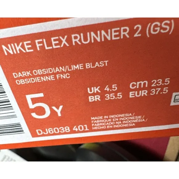 Nike Flex Runner 2 (GS) Girls Shoes Dark Obsidian Size 5Y NEW DJ6038-401