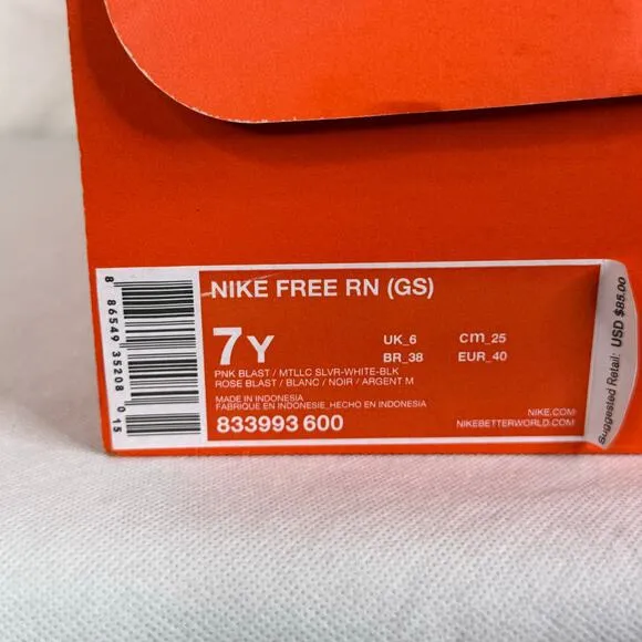 Nike Free RN GS Barbie Pink Blast Running Sneakers Youth Size 7