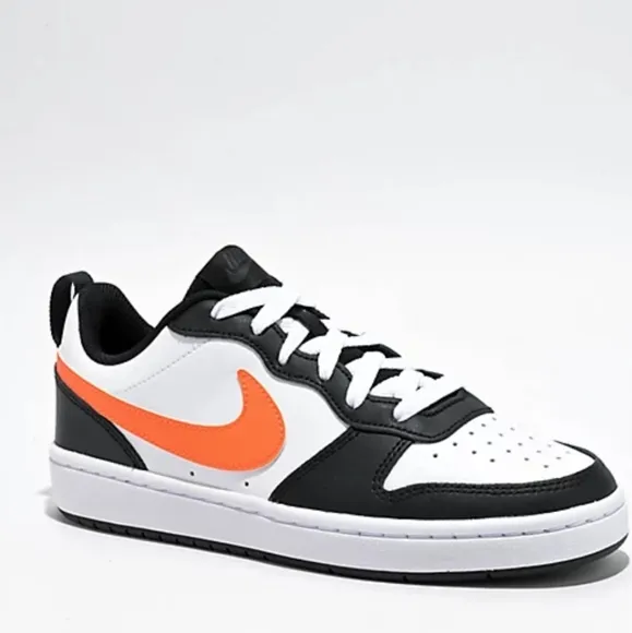 Nike Kids Court Borough Low Recraft White, Total Orange &amp; Black Shoes. New w/box